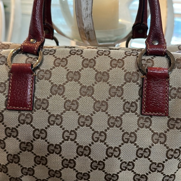 Gucci GG brown and burgundy Boston bag - Picture 3 of 15